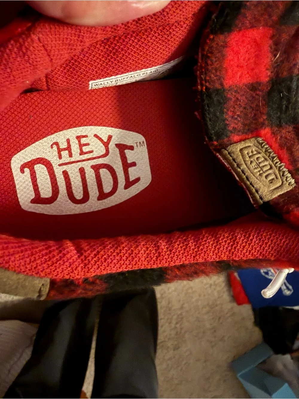 Men’s size 12- Wally Buffalo Plaid Hey Dudes